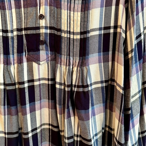 STYLE & CO, WOMENS TOP. BLUE, PURPLE & CREAM PLAID, PEASANT STYLE. SIZE M - Picture 3 of 7